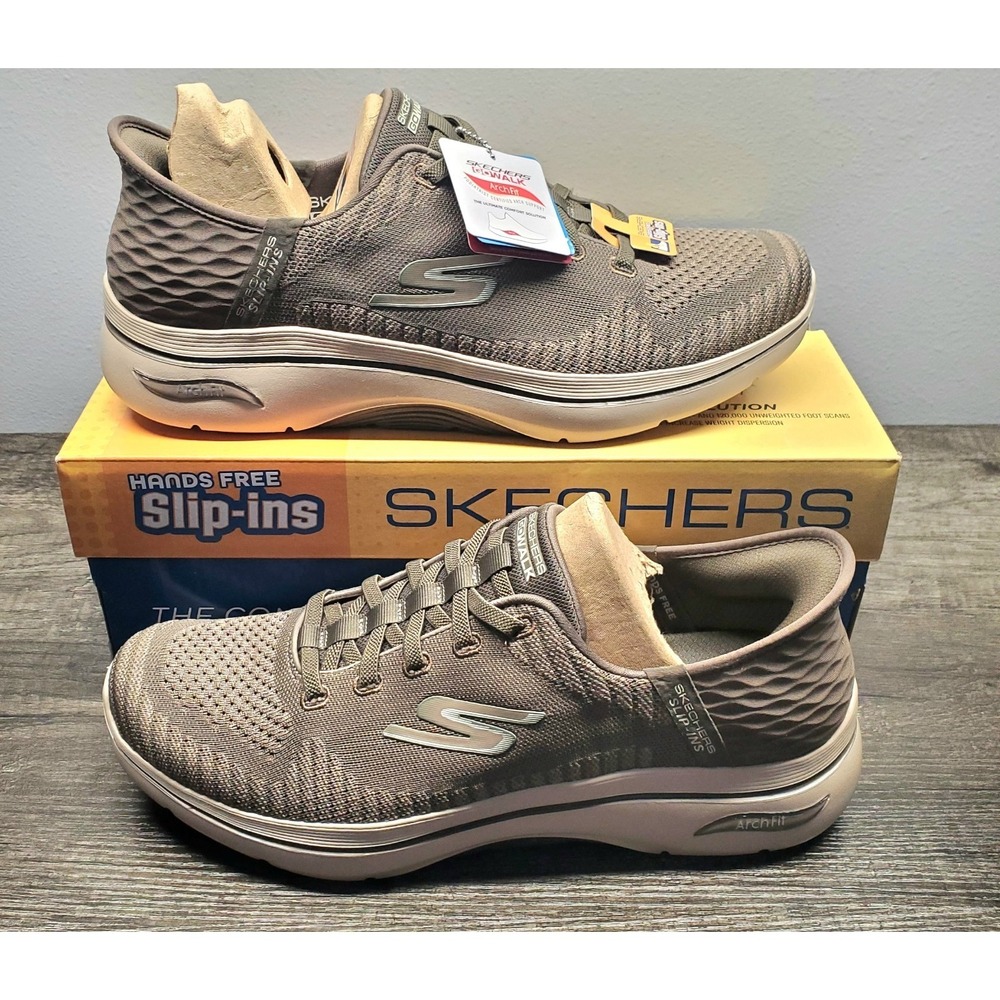 Skechers Shoes Mens 11.5 Go Walk Arch Fit Hands Free Slip-ins Taupe # 216601 NIB